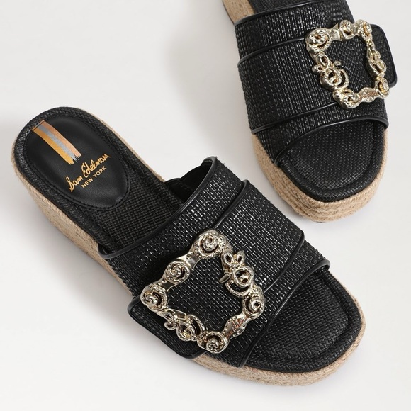 Sam Edelman Celia platform wedge sandal black tan size 6.5 - Picture 1 of 10